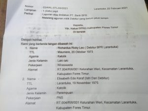 Lelang Agunan Debitur Belum Jatuh Tempo, PT.BPR Larantuka Diadukan ke DPRD Flotim